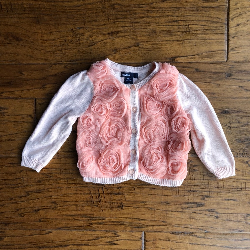 Baby Gap Pink Mesh Rosette Knit Cardigan Size 12-18 Months